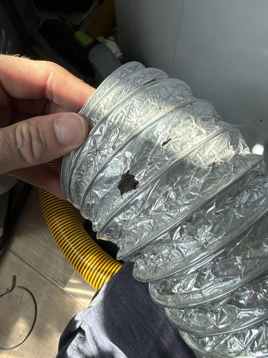 Punctures in a flexible dryer transition duct found during inspection